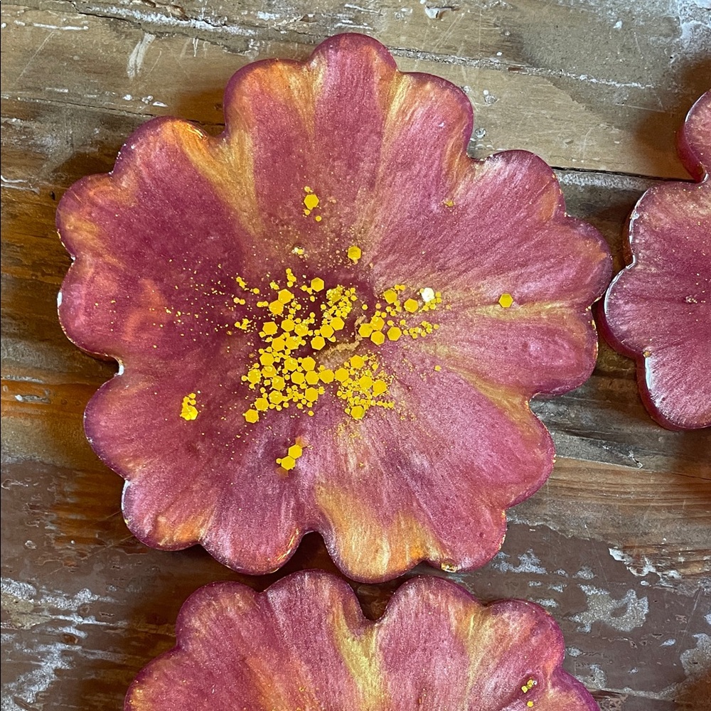 Handcrafted Floral Coasters -Rose and Gold